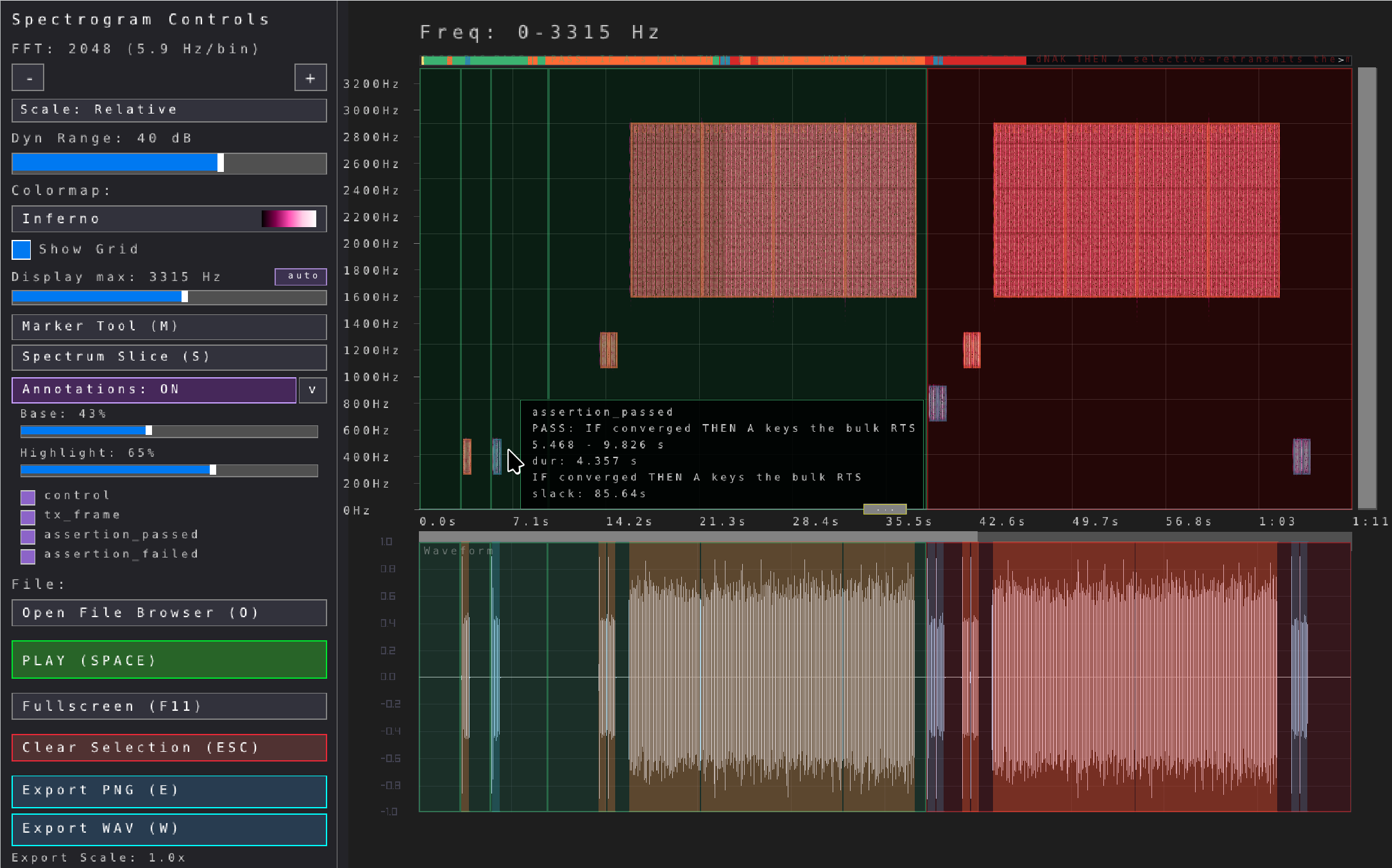 rspektrum spectrogram view with mLnL annotation overlay